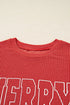 Corded Rib Outline MERRY Letter Drop Shoulder Crewneck Long Sleeve Top
